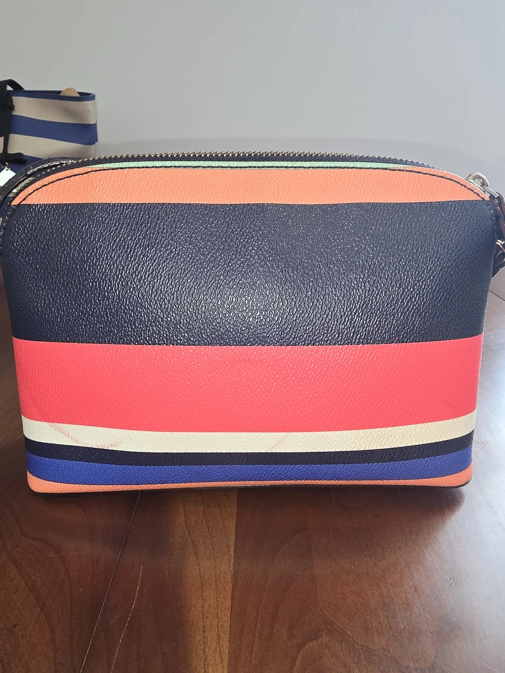 kate spade Navy & Coral Stripe Crossbody Bag, EUC